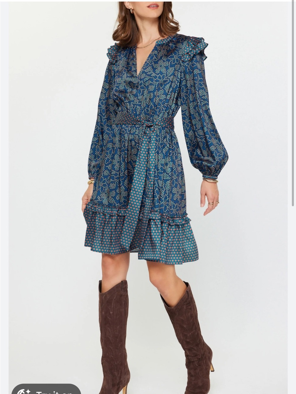 NEW Current Air Navy Tie Waist Multi Pattern Knee Length Mini Dress Large - Picture 7 of 7